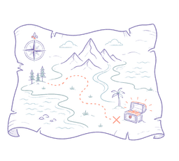 A treasure map with a path winding to the marked spot